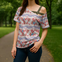 Monstera Tiare Plumeria Lei Pattern Cross Shoulder Shirt Red Version LT01 - Polynesian Pride