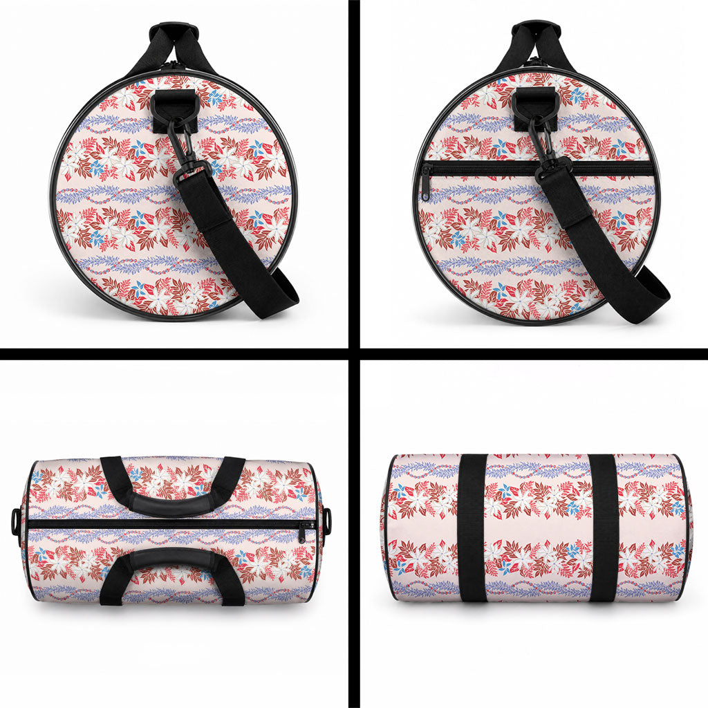 Monstera Tiare Plumeria Lei Pattern Duffle Bag Red Version LT01 - Polynesian Pride