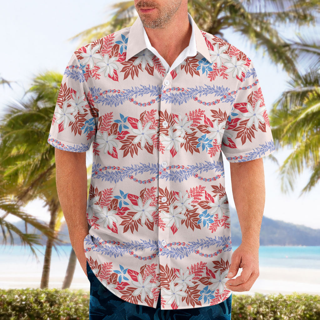 Monstera Tiare Plumeria Lei Pattern Hawaiian Shirt Red Version