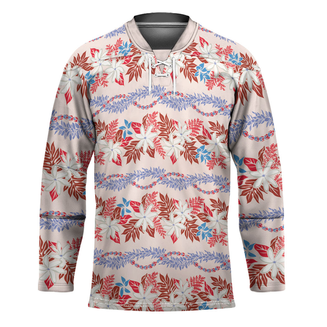 Monstera Tiare Plumeria Lei Pattern Hockey Jersey Red Version LT01 Unisex Red - Polynesian Pride