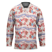 Monstera Tiare Plumeria Lei Pattern Hockey Jersey Red Version