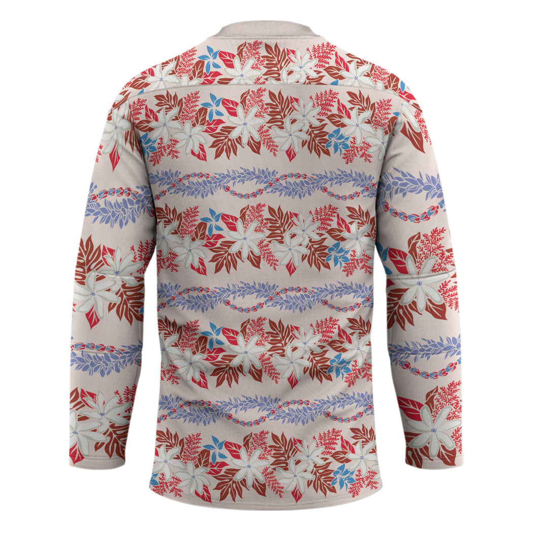 Monstera Tiare Plumeria Lei Pattern Hockey Jersey Red Version