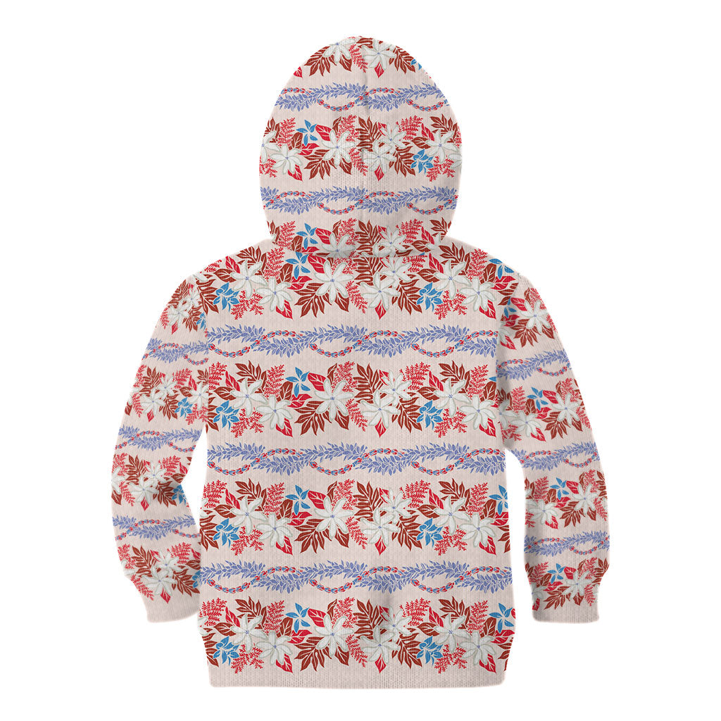 Monstera Tiare Plumeria Lei Pattern Kid Hoodie Red Version