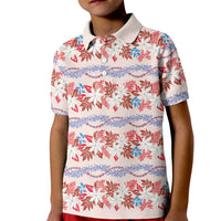 Monstera Tiare Plumeria Lei Pattern Kid Polo Shirt Red Version