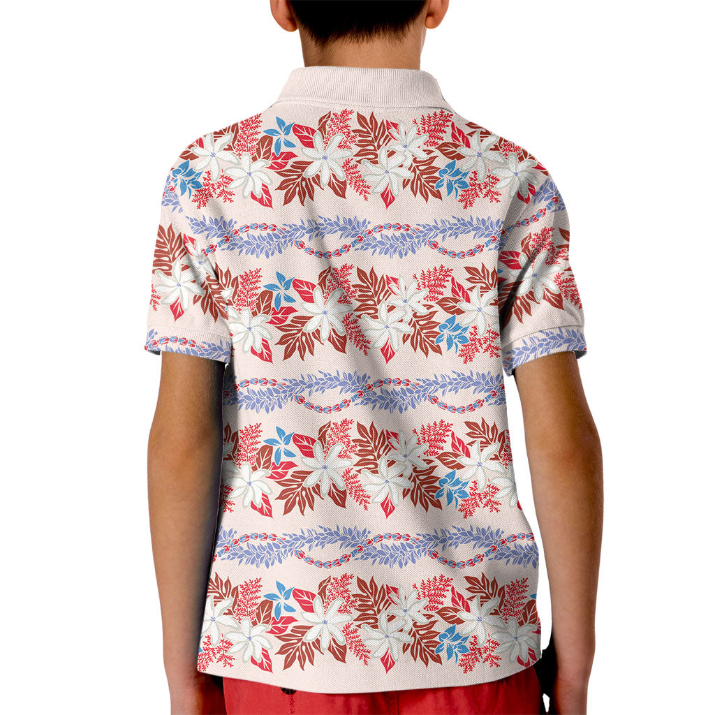 Monstera Tiare Plumeria Lei Pattern Kid Polo Shirt Red Version