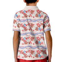 Monstera Tiare Plumeria Lei Pattern Kid Polo Shirt Red Version