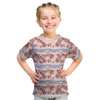Monstera Tiare Plumeria Lei Pattern Kid T Shirt Red Version