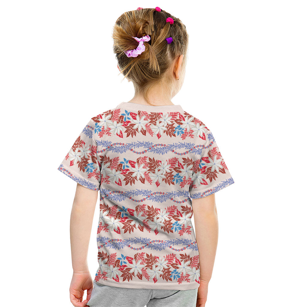 Monstera Tiare Plumeria Lei Pattern Kid T Shirt Red Version