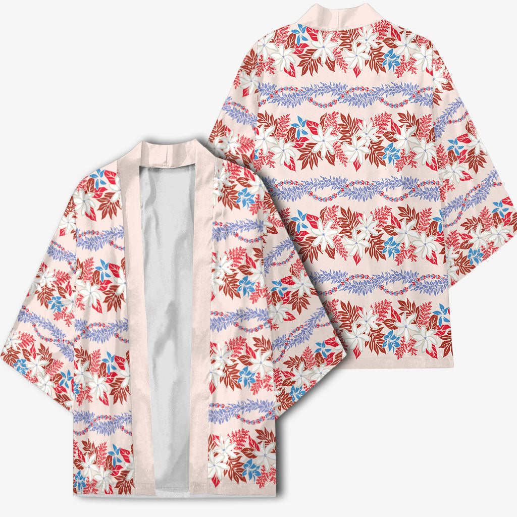 Monstera Tiare Plumeria Lei Pattern Kimono Red Version