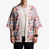 Monstera Tiare Plumeria Lei Pattern Kimono Red Version