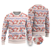 Monstera Tiare Plumeria Lei Pattern Ugly Christmas Sweater Red Version