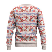 Monstera Tiare Plumeria Lei Pattern Ugly Christmas Sweater Red Version
