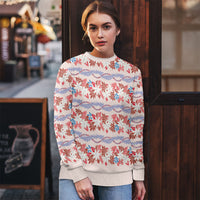 Monstera Tiare Plumeria Lei Pattern Ugly Christmas Sweater Red Version