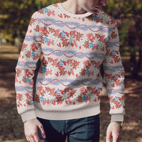 Monstera Tiare Plumeria Lei Pattern Ugly Christmas Sweater Red Version