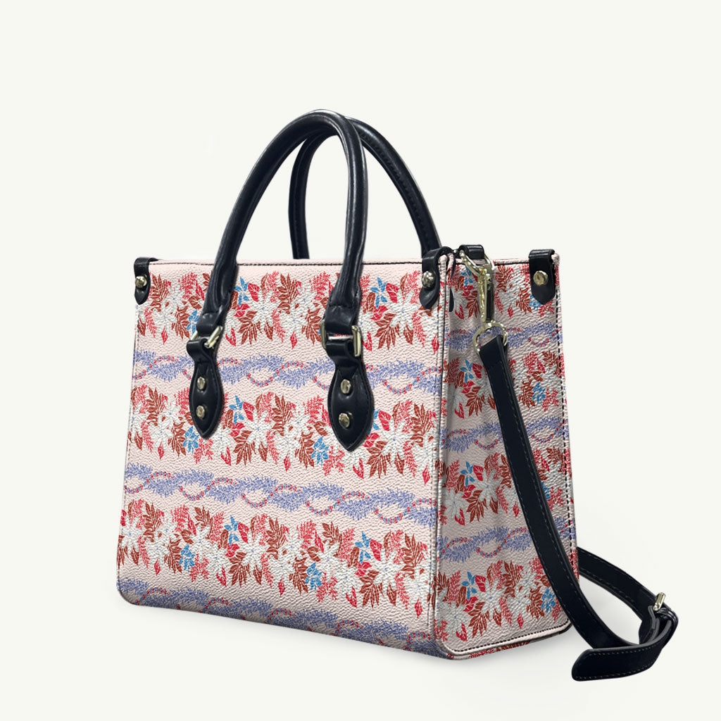 Monstera Tiare Plumeria Lei Pattern Leather Bag Red Version