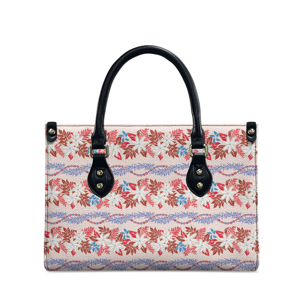 Monstera Tiare Plumeria Lei Pattern Leather Bag Red Version