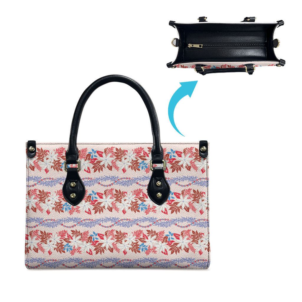 Monstera Tiare Plumeria Lei Pattern Leather Bag Red Version