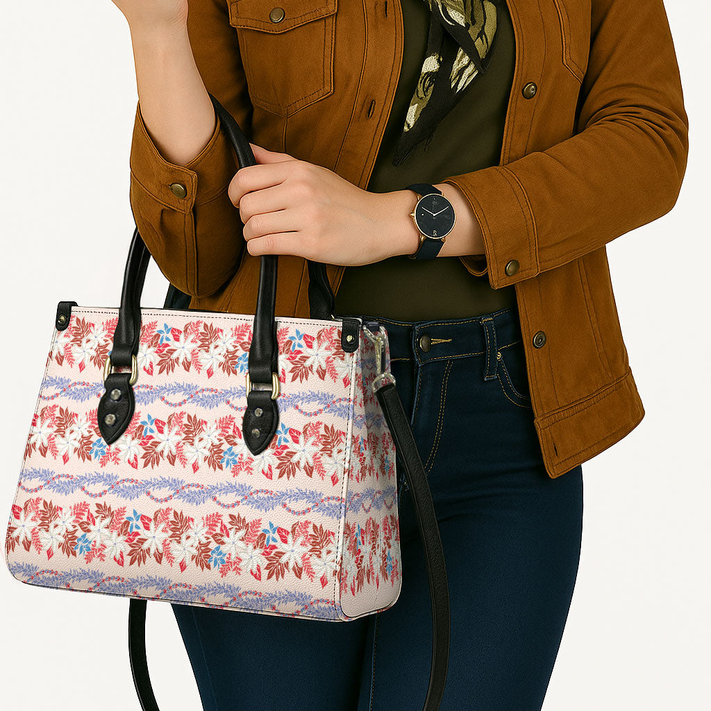 Monstera Tiare Plumeria Lei Pattern Leather Bag Red Version