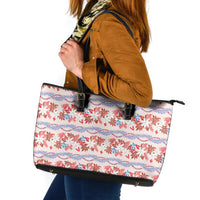 Monstera Tiare Plumeria Lei Pattern Leather Tote Bag Red Version