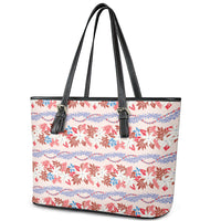 Monstera Tiare Plumeria Lei Pattern Leather Tote Bag Red Version
