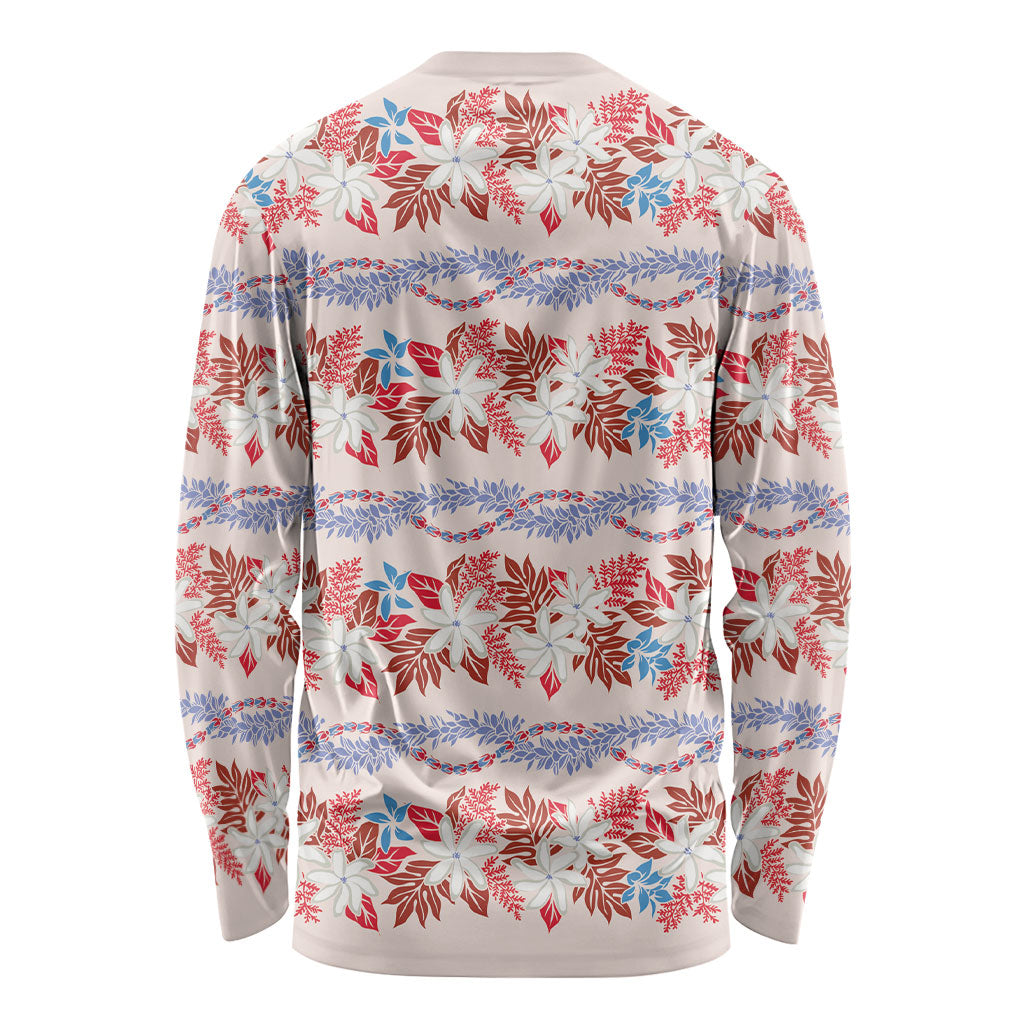 Monstera Tiare Plumeria Lei Pattern Long Sleeve Shirt Red Version