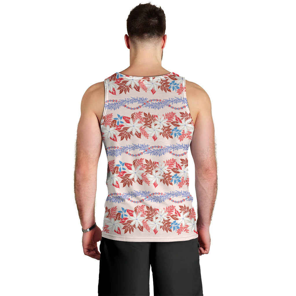 Monstera Tiare Plumeria Lei Pattern Men Tank Top Red Version