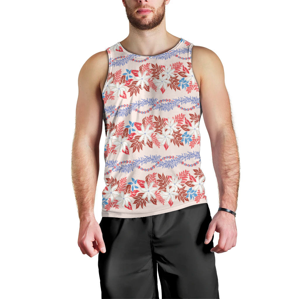 Monstera Tiare Plumeria Lei Pattern Men Tank Top Red Version