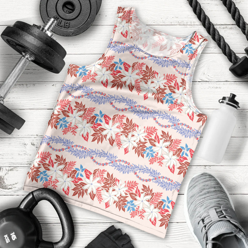 Monstera Tiare Plumeria Lei Pattern Men Tank Top Red Version