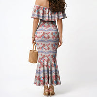 Monstera Tiare Plumeria Lei Pattern Mermaid Dress Red Version