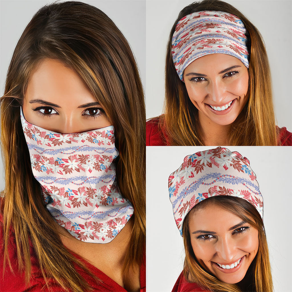 Monstera Tiare Plumeria Lei Pattern Neck Gaiter Red Version