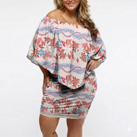 Monstera Tiare Plumeria Lei Pattern Off Shoulder Short Dress Red Version