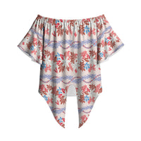 Monstera Tiare Plumeria Lei Pattern Off Shoulder Wrap Waist Top Red Version