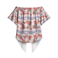 Monstera Tiare Plumeria Lei Pattern Off Shoulder Wrap Waist Top Red Version