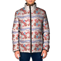 Monstera Tiare Plumeria Lei Pattern Padded Jacket Red Version LT01 Men Red - Polynesian Pride