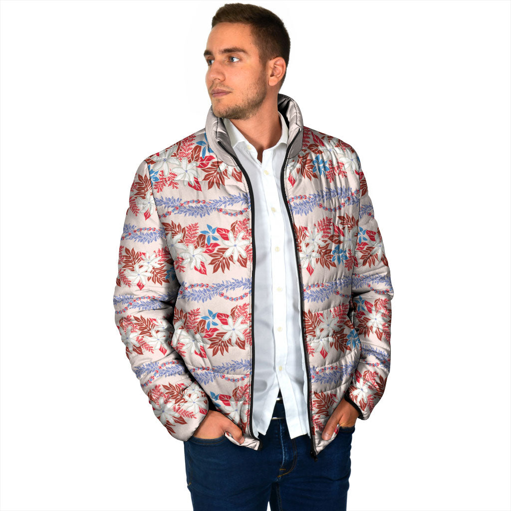 Monstera Tiare Plumeria Lei Pattern Padded Jacket Red Version LT01 - Polynesian Pride