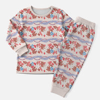 Monstera Tiare Plumeria Lei Pattern Christmas Pajama Set Red Version
