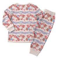 Monstera Tiare Plumeria Lei Pattern Christmas Pajama Set Red Version