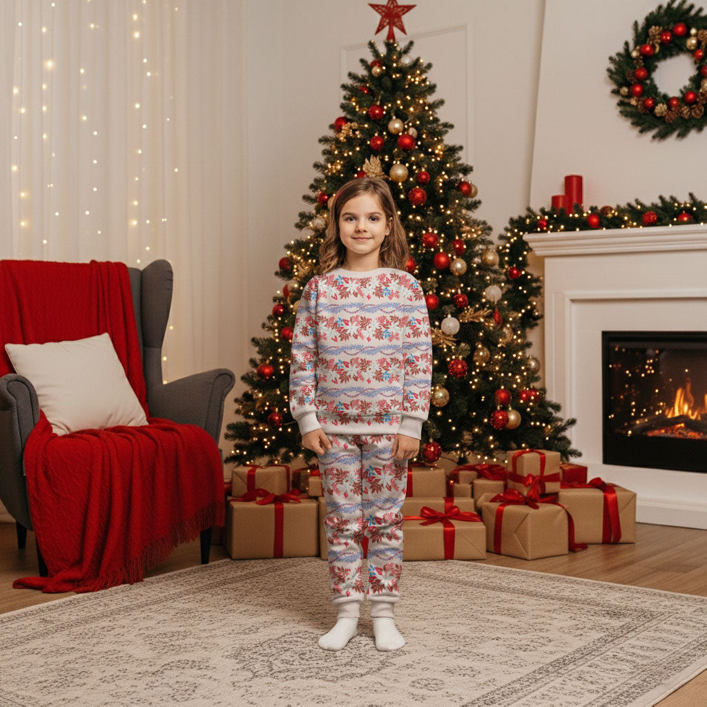 Monstera Tiare Plumeria Lei Pattern Christmas Pajama Set Red Version