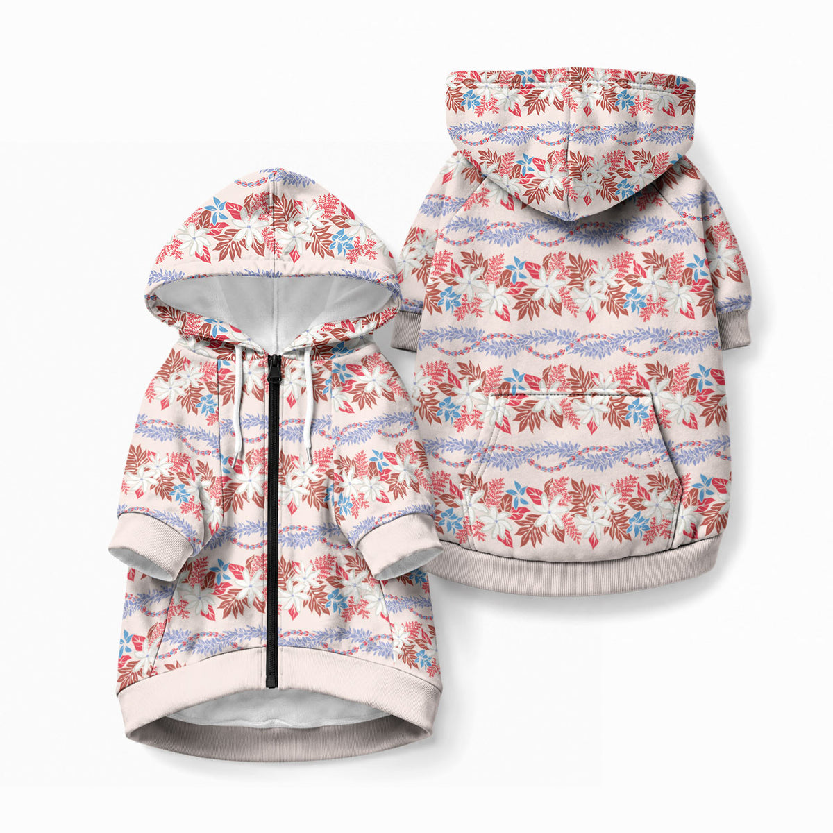 Monstera Tiare Plumeria Lei Pattern Pet Hoodie Red Version