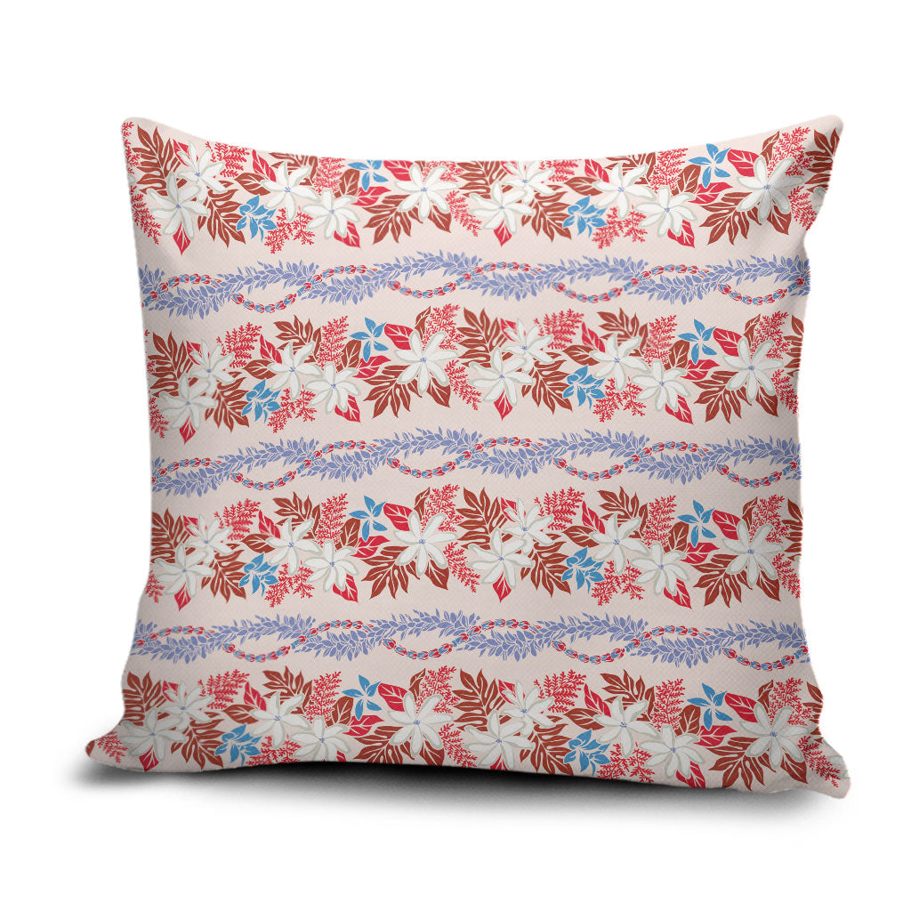 Monstera Tiare Plumeria Lei Pattern Pillow Cover Red Version