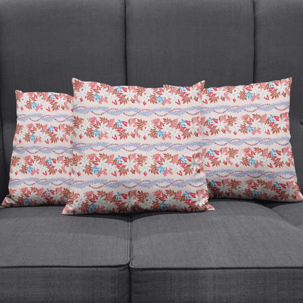 Monstera Tiare Plumeria Lei Pattern Pillow Cover Red Version