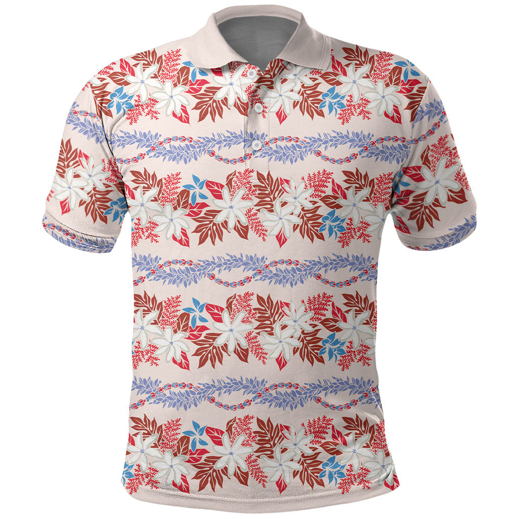 Monstera Tiare Plumeria Lei Pattern Polo Shirt Red Version LT01 Red - Polynesian Pride