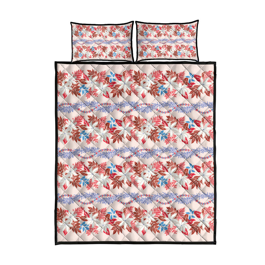 Monstera Tiare Plumeria Lei Pattern Quilt Bed Set Red Version