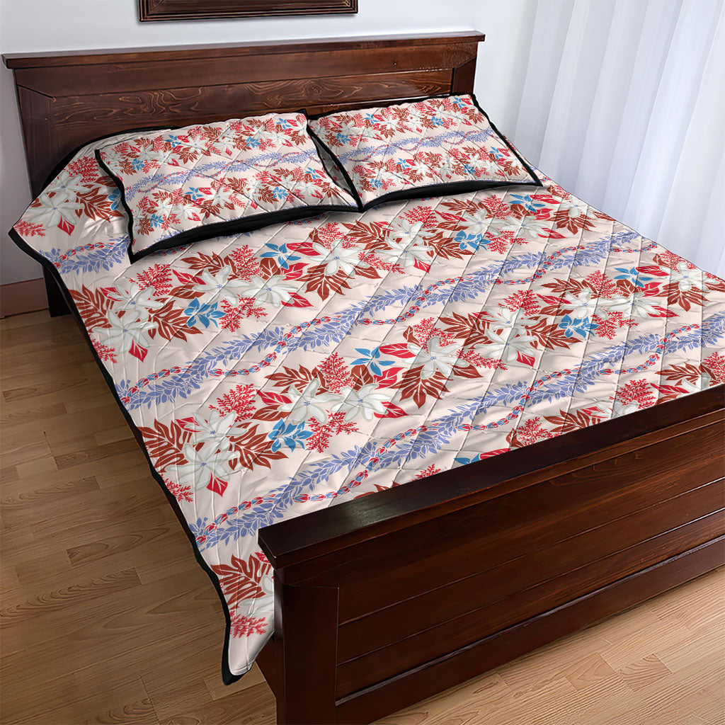 Monstera Tiare Plumeria Lei Pattern Quilt Bed Set Red Version