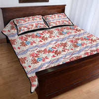 Monstera Tiare Plumeria Lei Pattern Quilt Bed Set Red Version