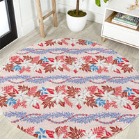 Monstera Tiare Plumeria Lei Pattern Round Carpet Red Version