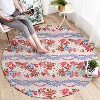 Monstera Tiare Plumeria Lei Pattern Round Carpet Red Version