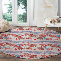 Monstera Tiare Plumeria Lei Pattern Round Carpet Red Version