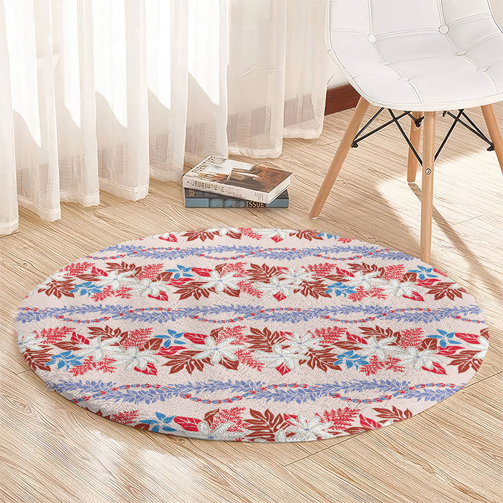 Monstera Tiare Plumeria Lei Pattern Round Carpet Red Version