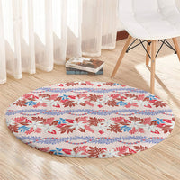 Monstera Tiare Plumeria Lei Pattern Round Carpet Red Version